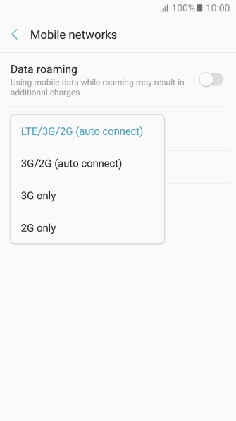Press the required network mode.