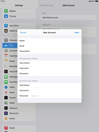 Press Password and key in the password for your email account. Please note that if you're using Vodafone's outgoing server, leave the password field empty.
