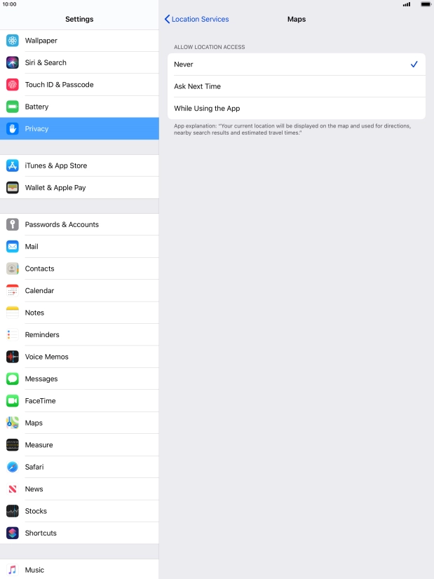 Press the required setting to turn the function on or off.