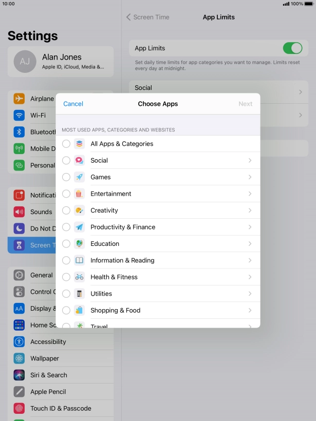 Press the required categories.