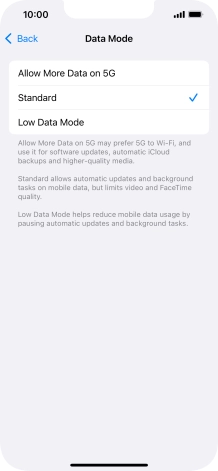 Press the required setting.