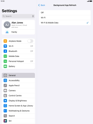 To turn off background refresh of apps, press Off.