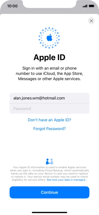 Press Password and key in the password for your Apple ID.