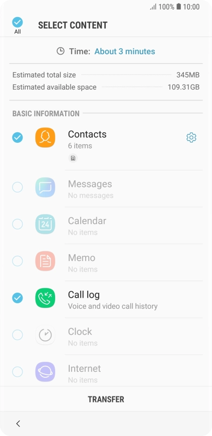 Press the required data types.
