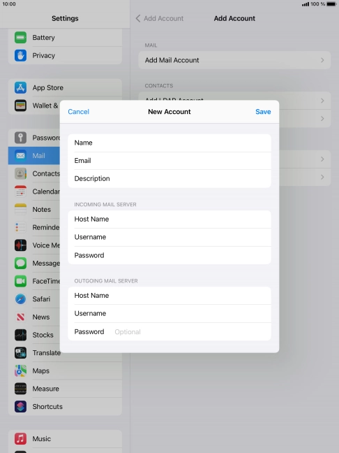 Press Password and key in the password for your email account. Please note that if you're using Vodafone's outgoing server, leave the password field empty.