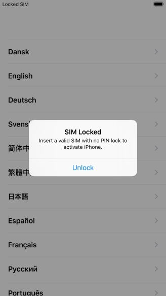 If your SIM is locked, press Unlock.