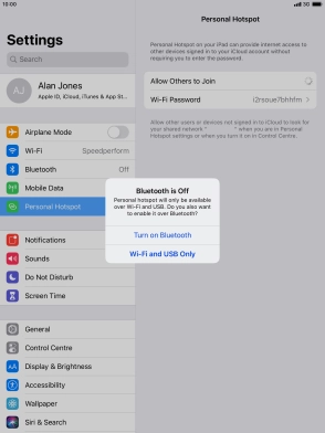 If Wi-Fi is turned on, press Wi-Fi and USB Only.