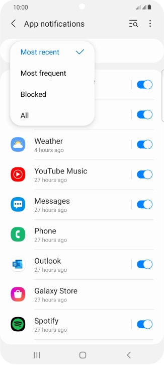 Press the required setting.