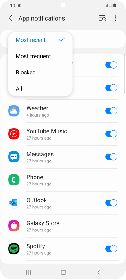 Press the required setting.