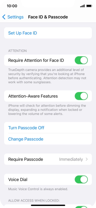 Press Turn Passcode Off and key in the phone lock code.