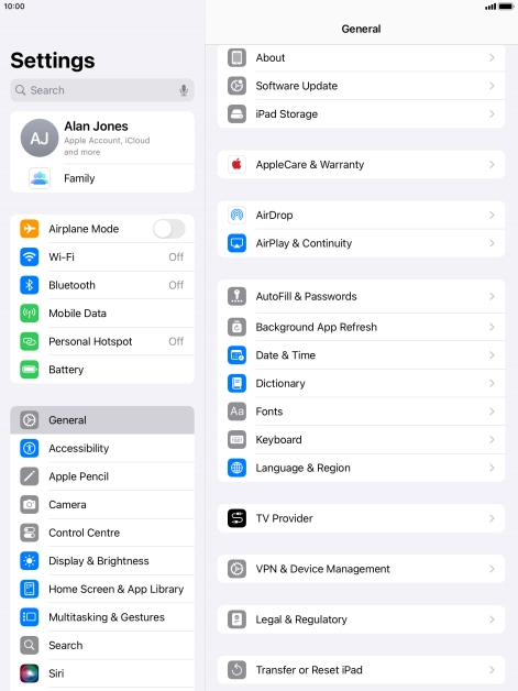 Press Transfer or Reset iPad.