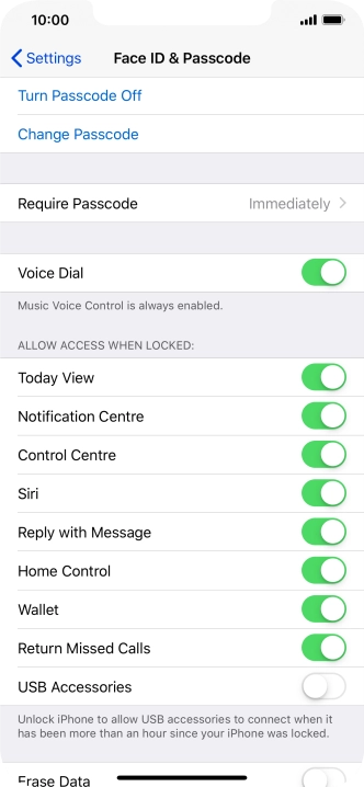 Press Turn Passcode Off and key in the phone lock code.