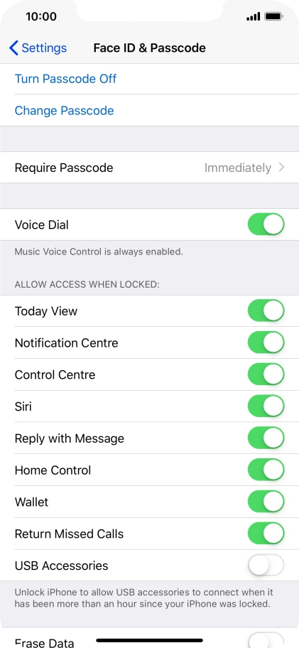 Press Turn Passcode Off and key in the phone lock code.