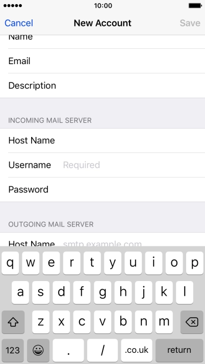 Press Username and key in the username for your email account.