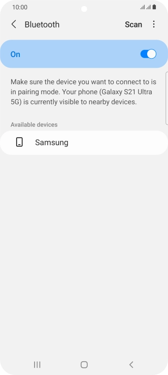 Press the required Bluetooth device and follow the instructions on the screen to pair the device with your phone.