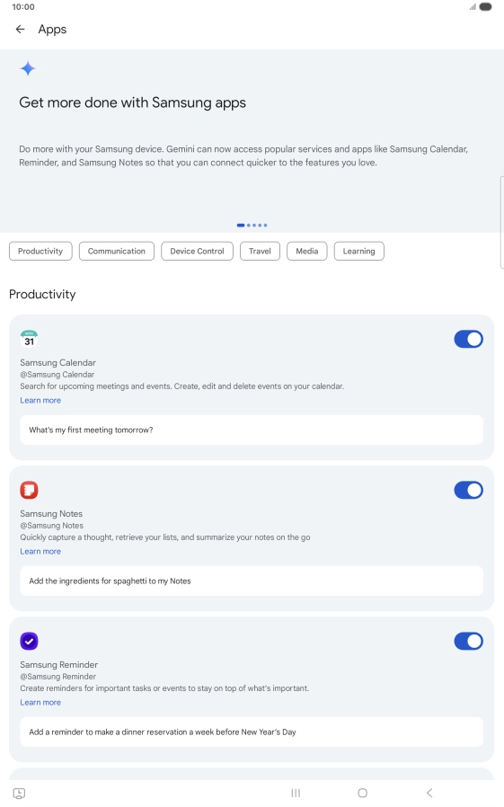 Press the indicator next to the required extension to turn on the function.
