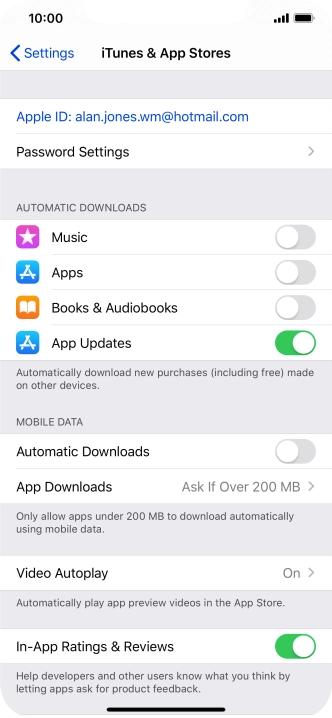 Press the indicators next to the required content types to turn the function on or off.