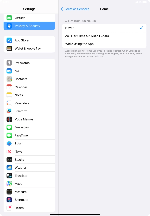 Press the required setting to turn the function on or off.