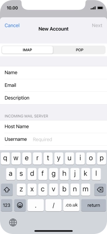 Press Username and key in the username for your email account.