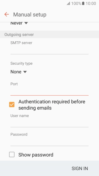 If you turn on SMTP authentication, press the field below 