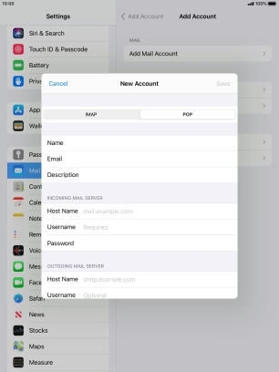 Press Host Name and key in the name of your email provider's incoming server.