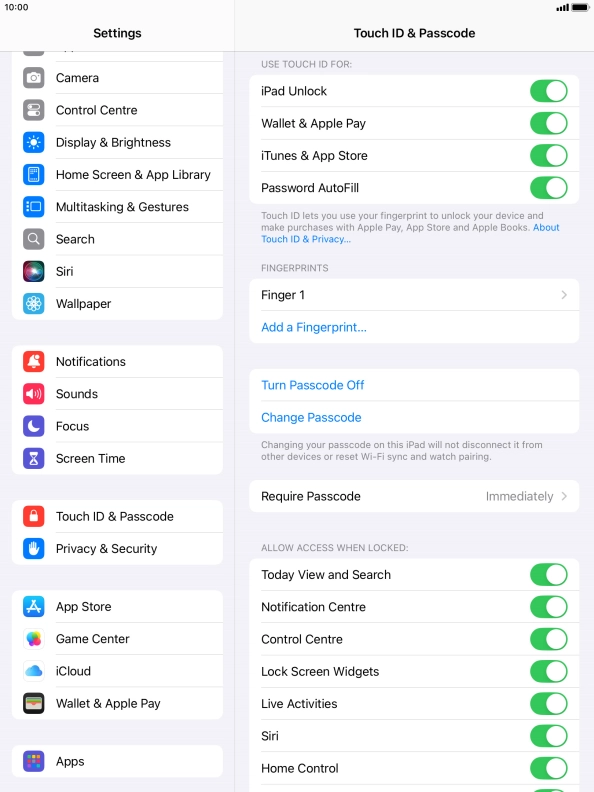 Press the indicators next to the required settings to turn them on or off.