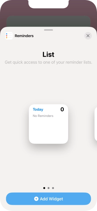 Slide your finger right or left on the screen to select the required widget size.