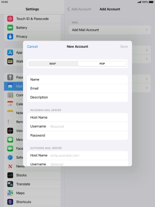 Press Username and key in the username for your email account.