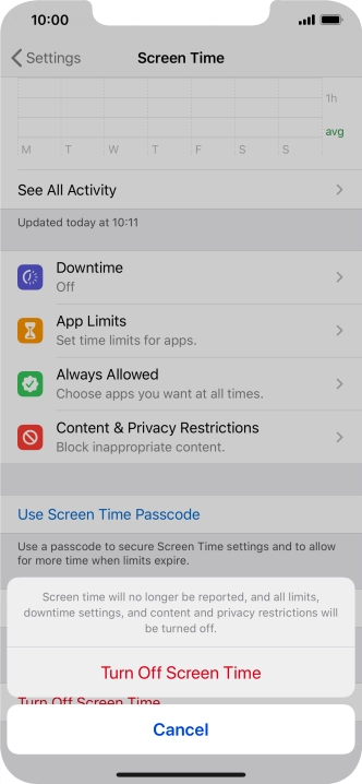Press Turn Off Screen Time.