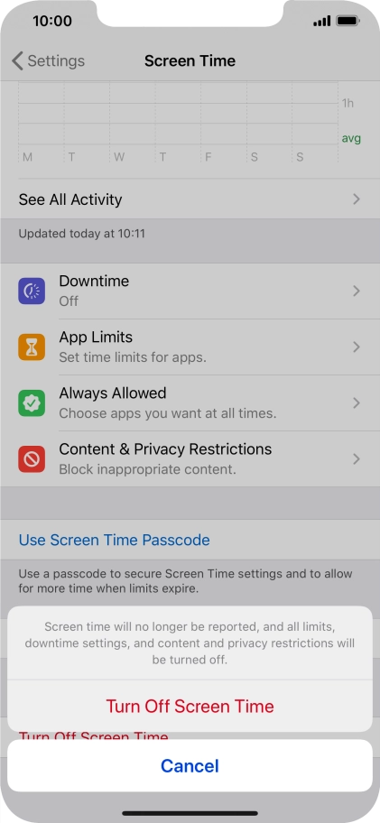 Press Turn Off Screen Time.