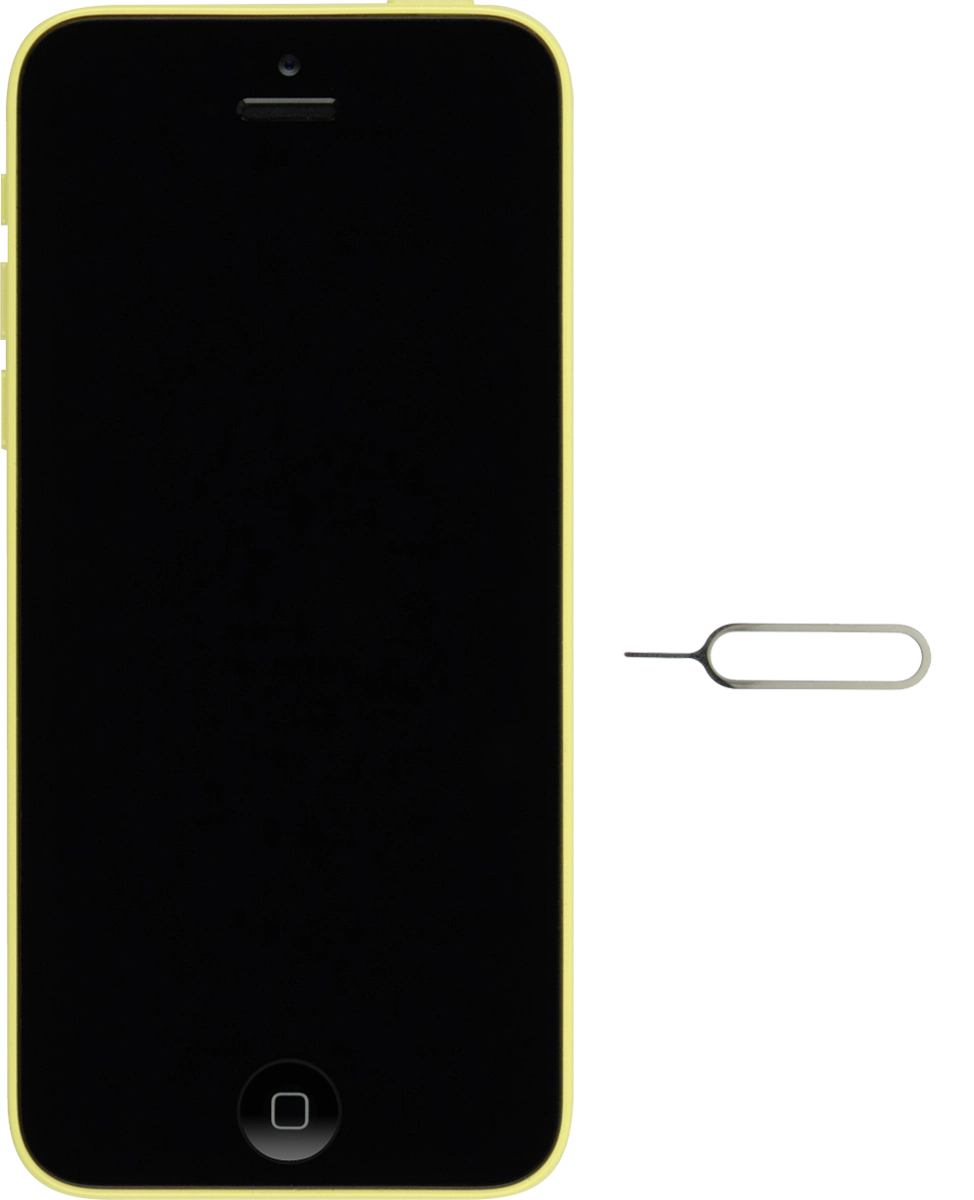 Find the opener for the SIM holder. The opener is attached to the cover containing the papers that come with your phone.