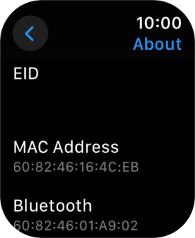 Your Apple Watch EID number is displayed below EID.