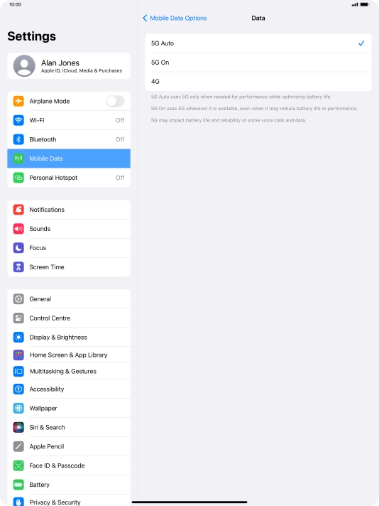 To turn on automatic switch between 5G and 4G, press 5G Auto.