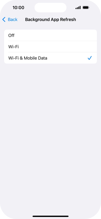 To turn off background refresh of apps, press Off.