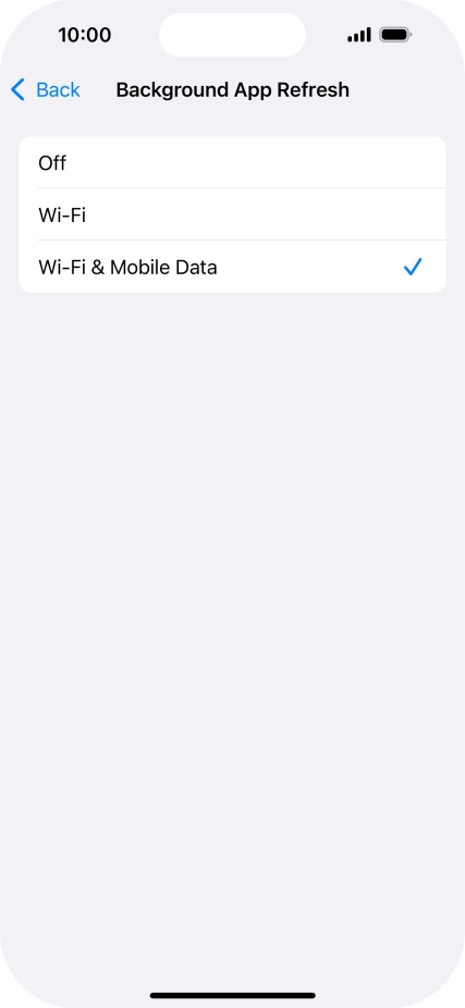To turn off background refresh of apps, press Off.