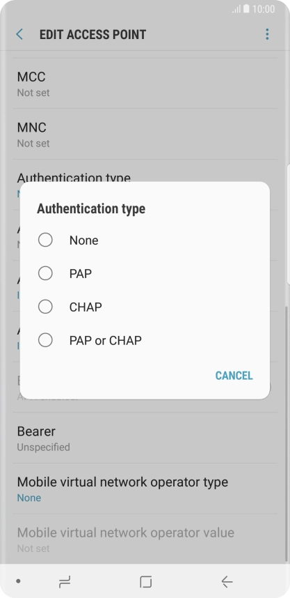 Press the required setting.