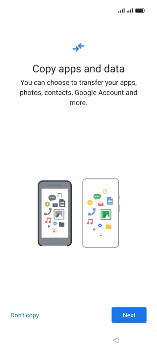You can transfer the contents of another phone to your phone when it's activated for the first time and after a factory reset. When this screen is displayed, your phone is ready to transfer contents from another phone.