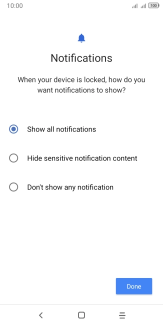 Press the required setting.