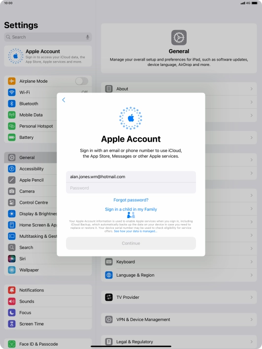 Press Password and key in the password for your Apple ID.