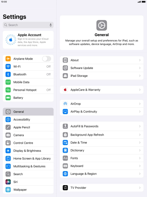 Press Apple Account.