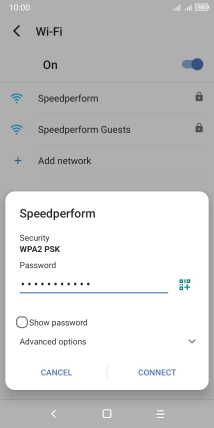 Key in the password for the Wi-Fi network and press CONNECT.