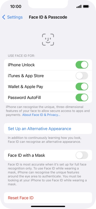 Press the indicators next to the required settings to turn them on or off.