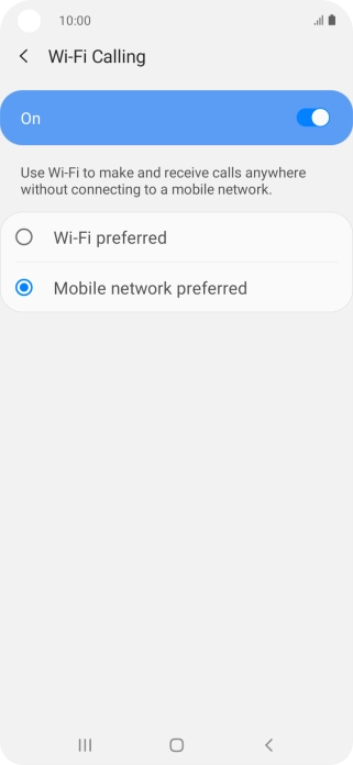 Press the required setting.