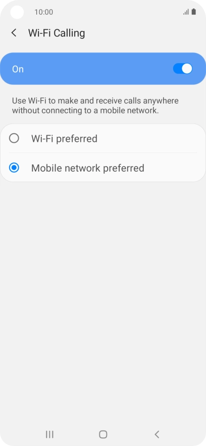 Press the required setting.