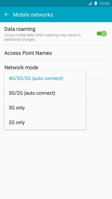 Press the required network mode.