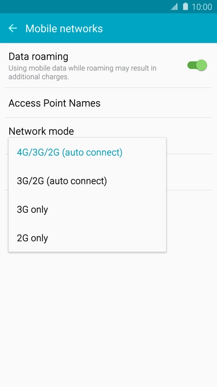 Press the required network mode.