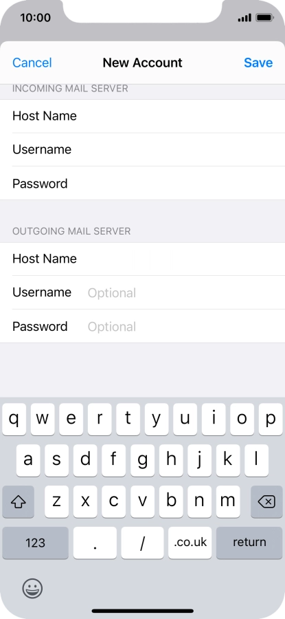 Press Username and key in the username for your email account. Please note that if you're using Vodafone's outgoing server, leave the username field empty.