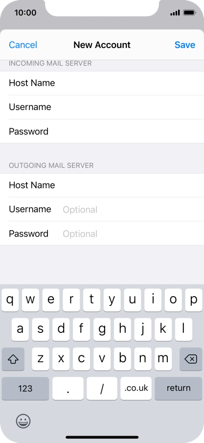 Press Username and key in the username for your email account. Please note that if you're using Vodafone's outgoing server, leave the username field empty.