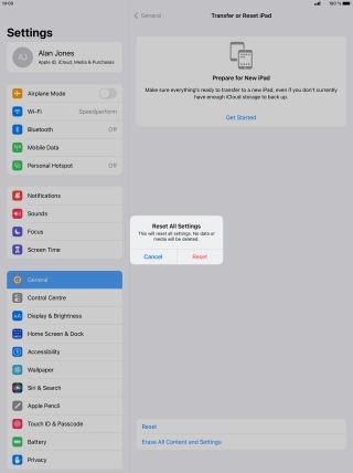 Press Reset. Wait a moment while the factory default settings are restored. Follow the instructions on the screen to set up your tablet and prepare it for use.