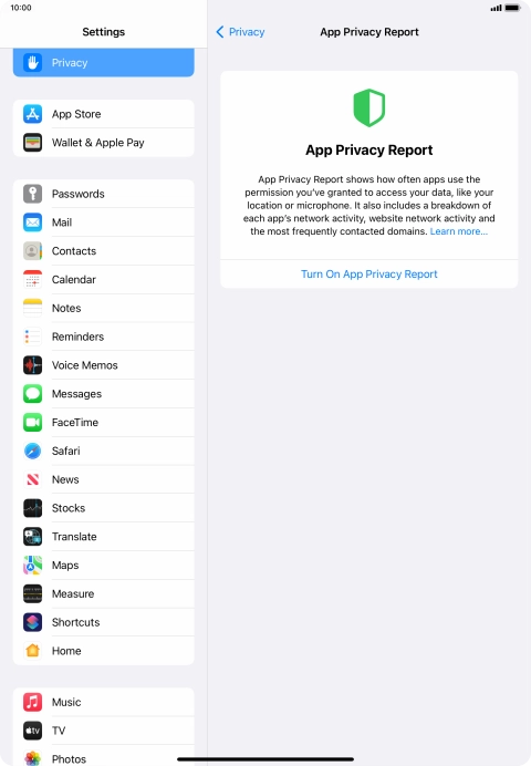 Press Turn On App Privacy Report to turn on the function.